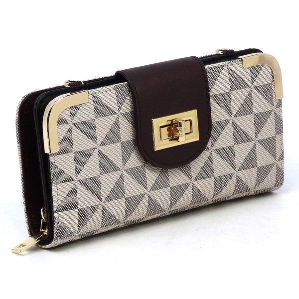 "Manulua" Monogram Turn Lock Crossbody Wallet