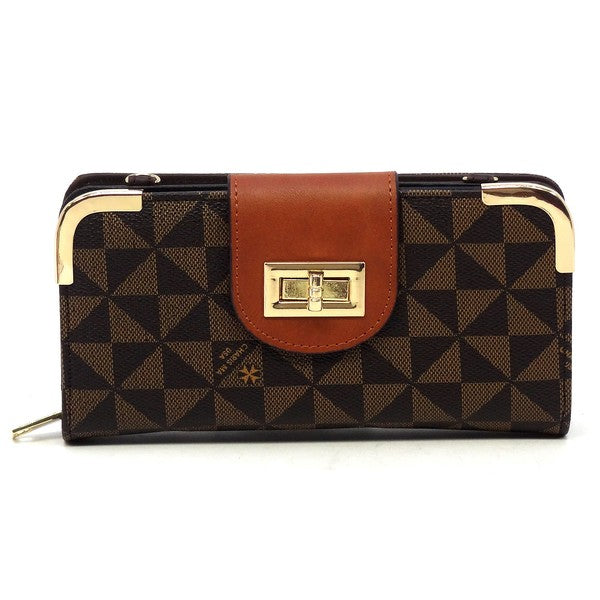 "Manulua" Monogram Turn Lock Crossbody Wallet