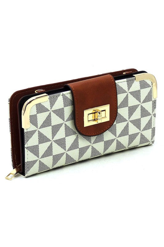 "Manulua" Monogram Turn Lock Crossbody Wallet