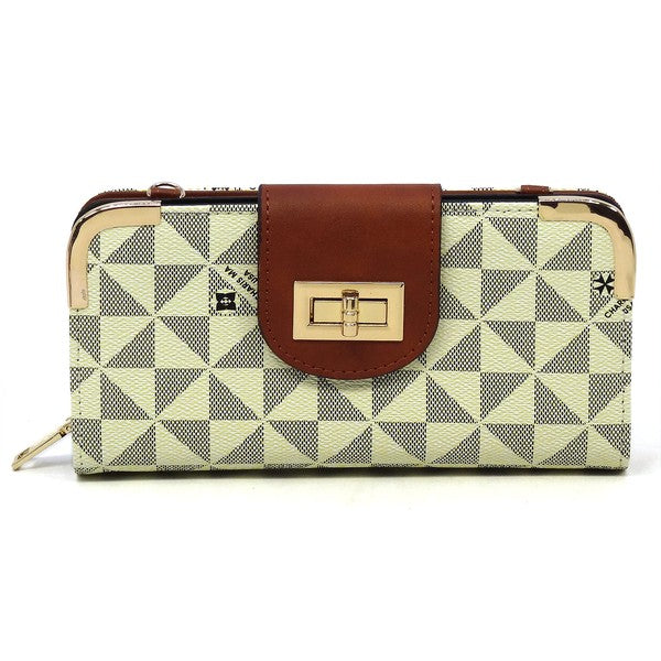 "Manulua" Monogram Turn Lock Crossbody Wallet