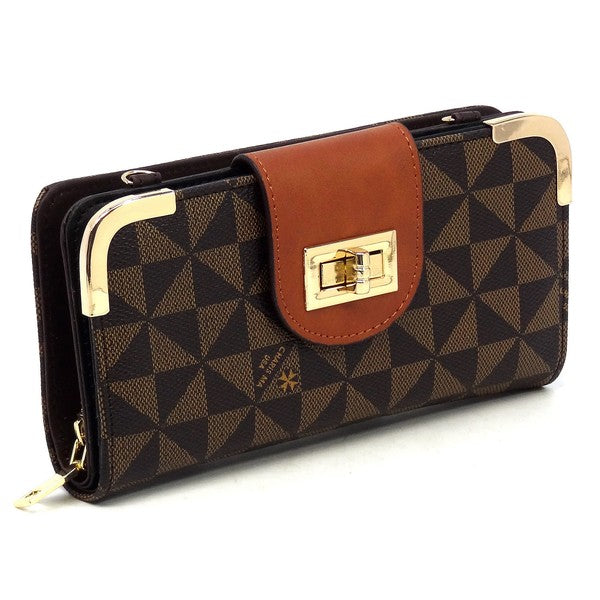 "Manulua" Monogram Turn Lock Crossbody Wallet