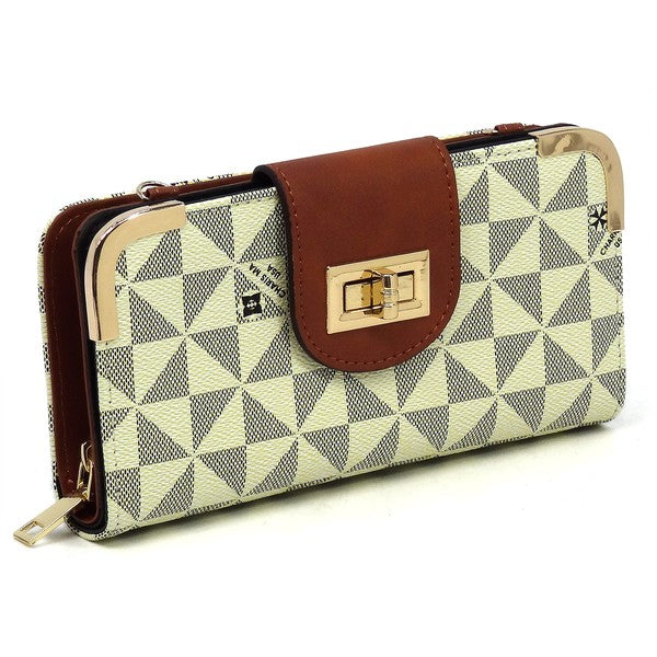 "Manulua" Monogram Turn Lock Crossbody Wallet