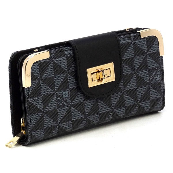 "Manulua" Monogram Turn Lock Crossbody Wallet