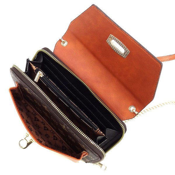 "Manulua" Monogram Turn Lock Crossbody Wallet