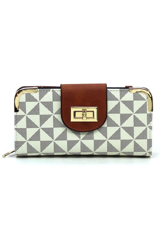 "Manulua" Monogram Turn Lock Crossbody Wallet