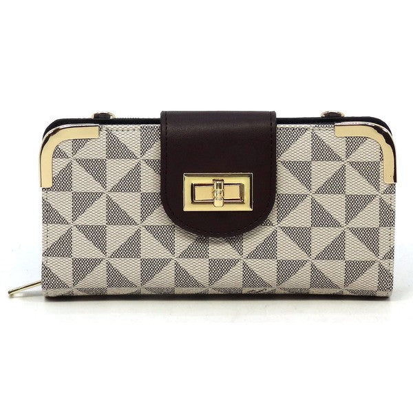 "Manulua" Monogram Turn Lock Crossbody Wallet