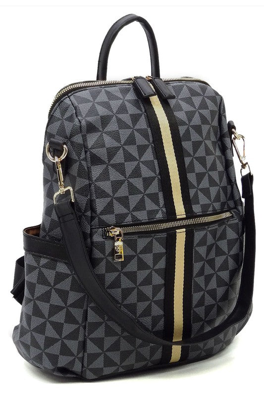 "Manulua" Monogram Striped Convertible Backpack