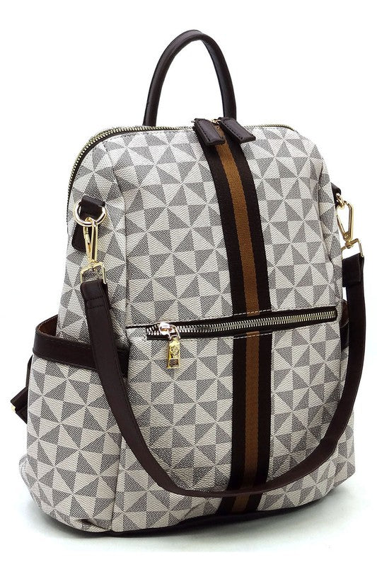 "Manulua" Monogram Striped Convertible Backpack