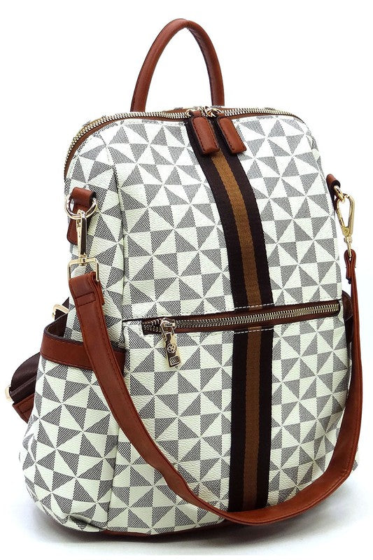 "Manulua" Monogram Striped Convertible Backpack