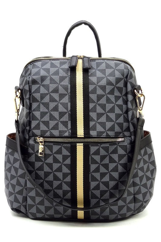 "Manulua" Monogram Striped Convertible Backpack