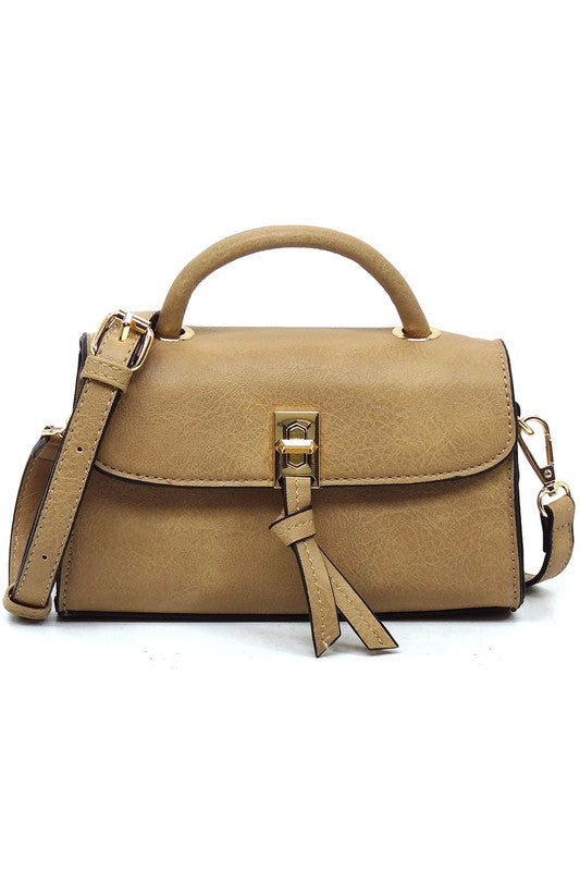 Twist Lock Flap Satchel Crossbody Bag