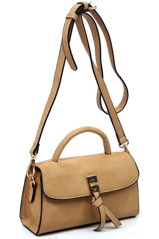 Twist Lock Flap Satchel Crossbody Bag