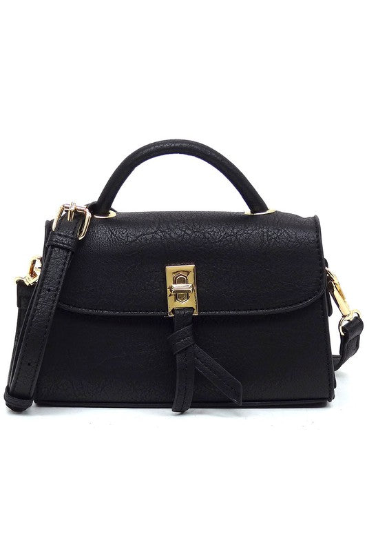 Twist Lock Flap Satchel Crossbody Bag