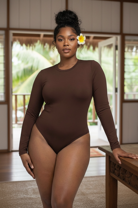 Plus Solid Long Sleeve Round Neck Bodysuit