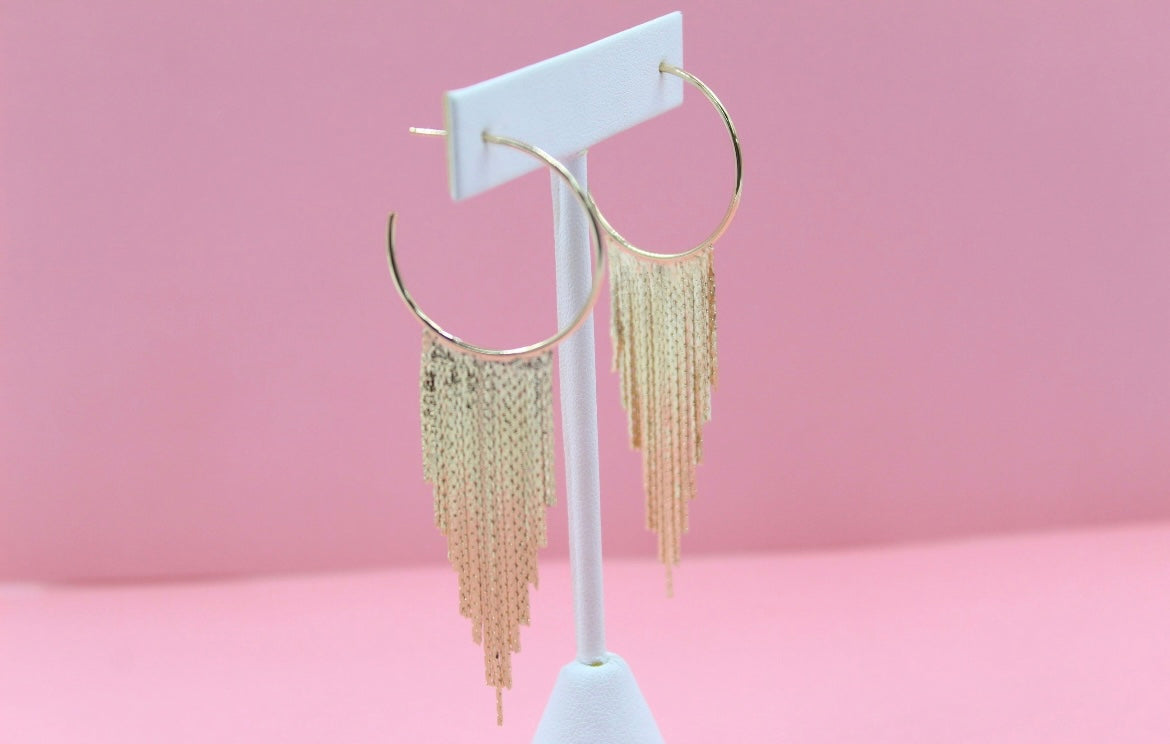 18K Gold Filled Hoop Dangle Drop Tassel Chain Earrings