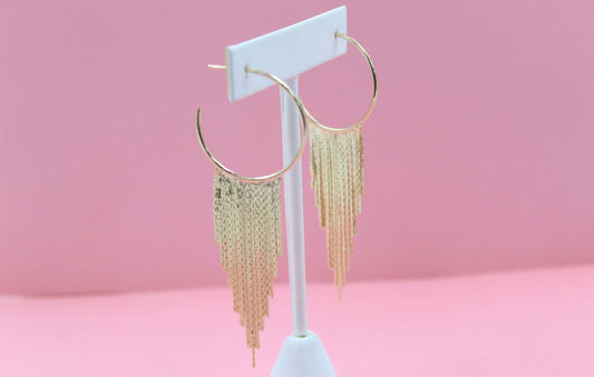 18K Gold Filled Hoop Dangle Drop Tassel Chain Earrings