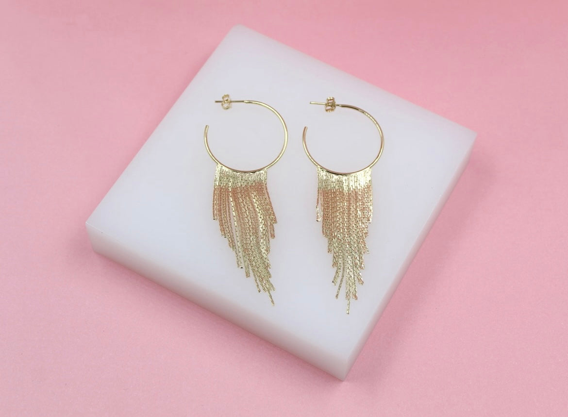 18K Gold Filled Hoop Dangle Drop Tassel Chain Earrings