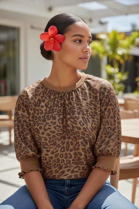Metallic Leopard 3/4 Sleeve Blouse